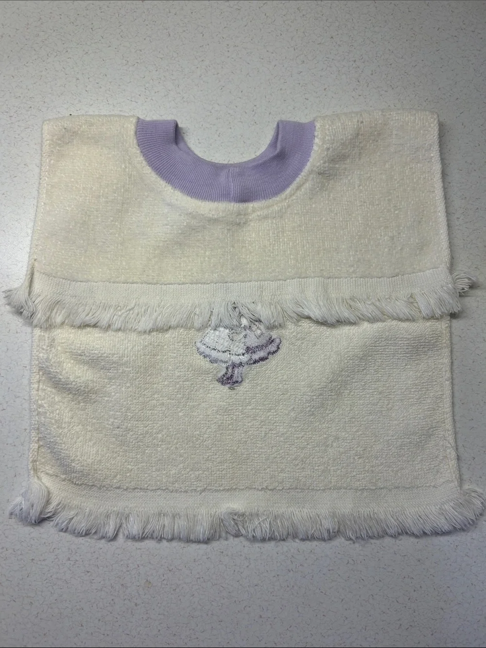 Embroidered Sunbonnet Girl Terry Bib Set in Lavender and Yellow